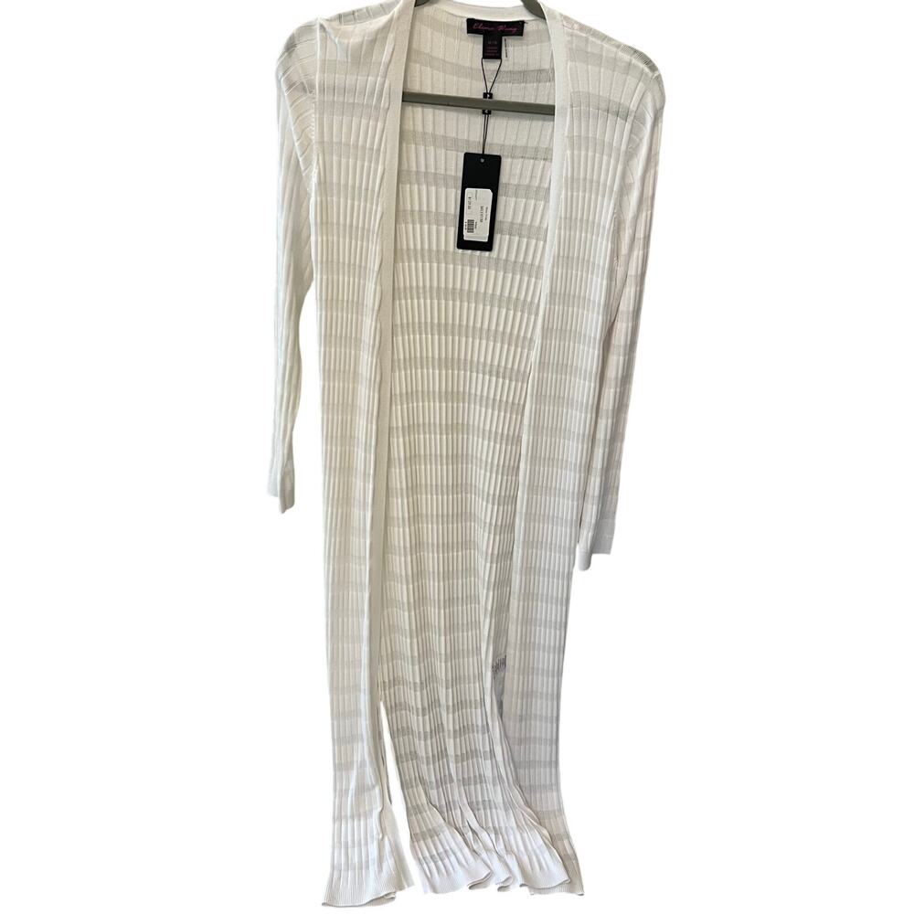 NEW Elena Wang White Long Cardigan Open Front Size Medium Boho Duster Y2K Style